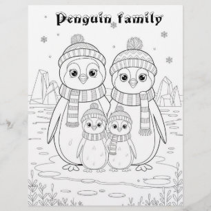 Colour Me Page for Kids   Anime Penguin family