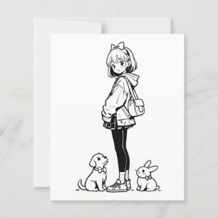 Colour Me Page for Kids   Anime rabbit cat