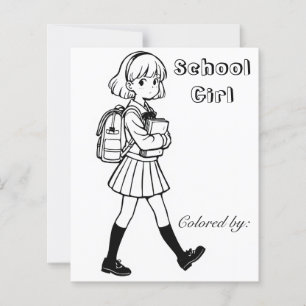 Colour Me Page for Kids Anime School Girl