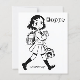 Colour Me Page for Kids Anime School Girl