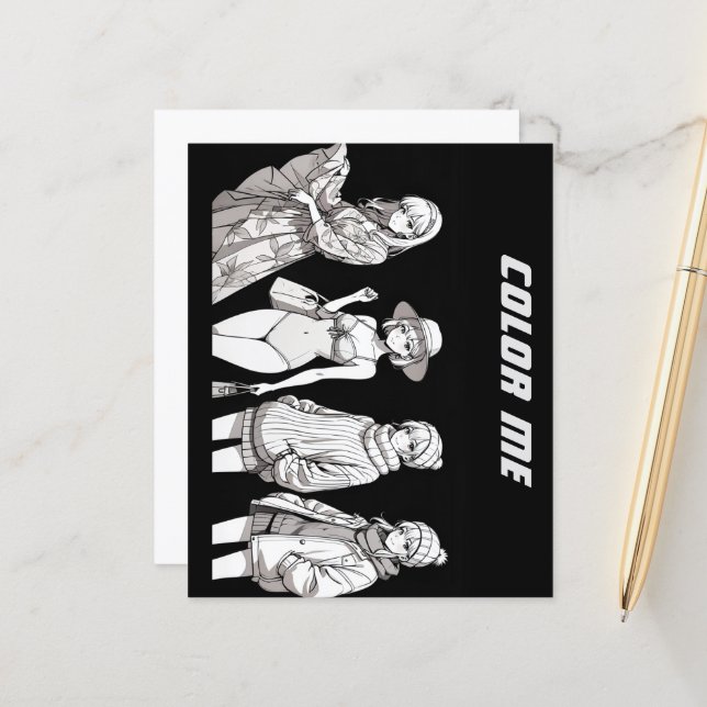 Colour Me Page for Kids | fashion girls (Front/Back In Situ)