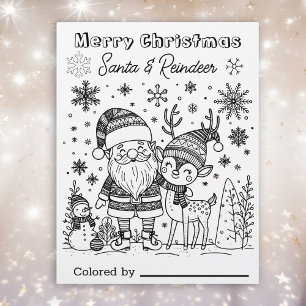 Colour Me Page for Kids Santa & Reindeer Christmas
