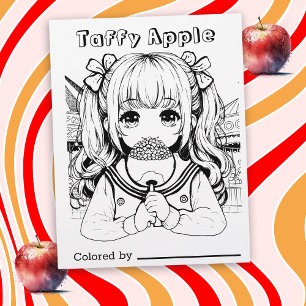 Colour Me Page for Kids Taffy Apple Anime Girl