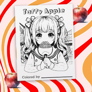 Colour Me Page for Kids | Taffy Apple Anime Girl