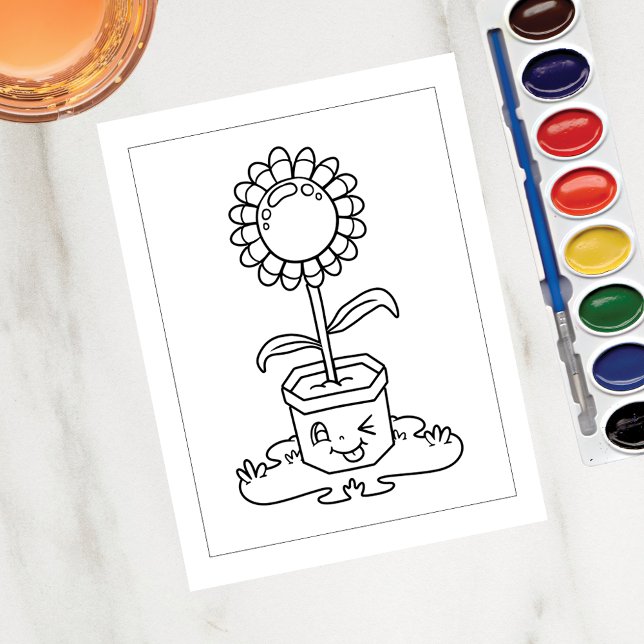 Colour Me Winking Potted Sunflower | Activity Card (Creator Uploaded)