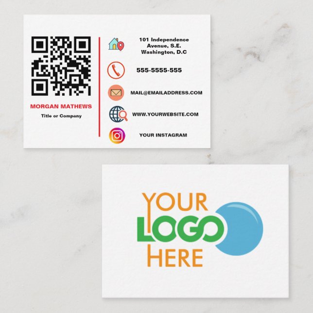 Colour Minimalist Professional Company Logo QR Cod Business Card (Front/Back)