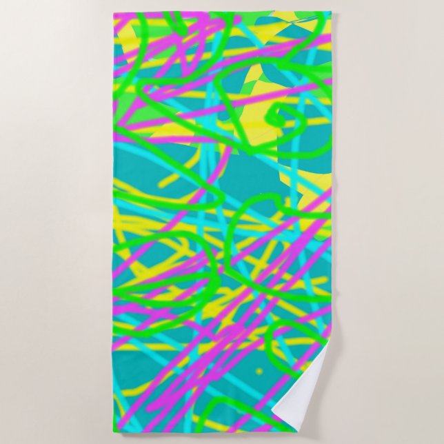 Colour My Dreams Scribble Pattern Expressive Artsy Beach Towel (Front)