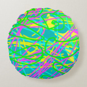Colour My Dreams Scribble Pattern Expressive Artsy Round Cushion