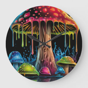 Colour neon mushroom large clock