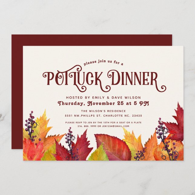 Colour of Autumn | Thanksgiving PotLuck Dinner Invitation (Front/Back)