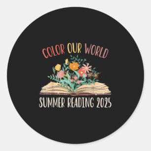 Colour Our World Summer Reading 2025 Cute Book Wil Classic Round Sticker