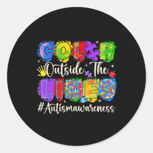 Colour Outside The Lines Autism Awareness Autistic Classic Round Sticker
