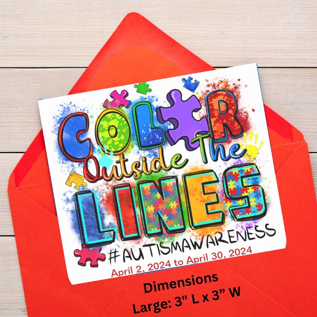 "Colour Outside The Lines"-Autism Awareness Square Sticker (Bring a burst of inspiration to every day with our 'Color Outside The Lines' stickers large stickers)