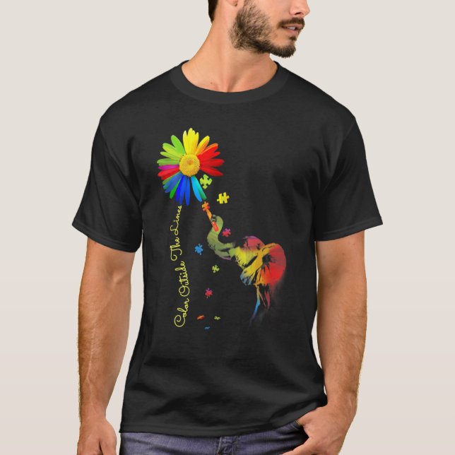 Colour Outside The Lines Elephant Autism Awareness T-Shirt (Front)
