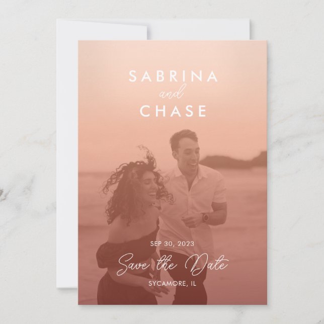 Colour Overlay Stylish Photo Wedding Save the Date Invitation (Front)