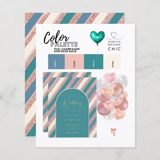 Colour Palette Teal Champagne Rose Gold Wedding  (Front/Back)