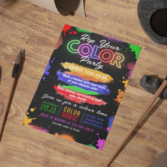  Colour Party Black Invitation Editable Invitation (Color Party Black Invitation Editable Invitation)