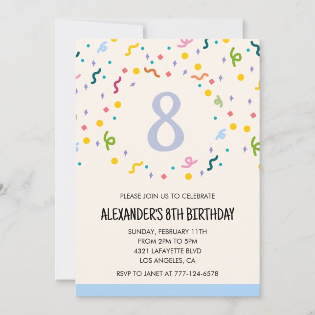 Colour party invitations confetti kids primary (Front)
