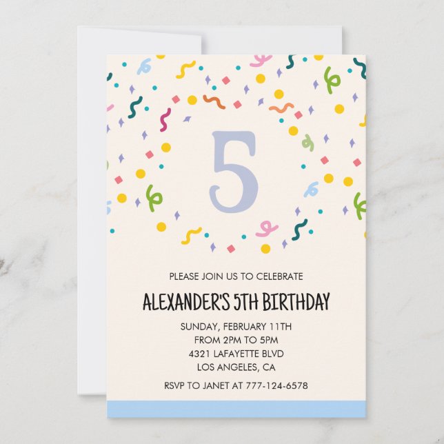 Colour party invitations confetti kids primary (Front)