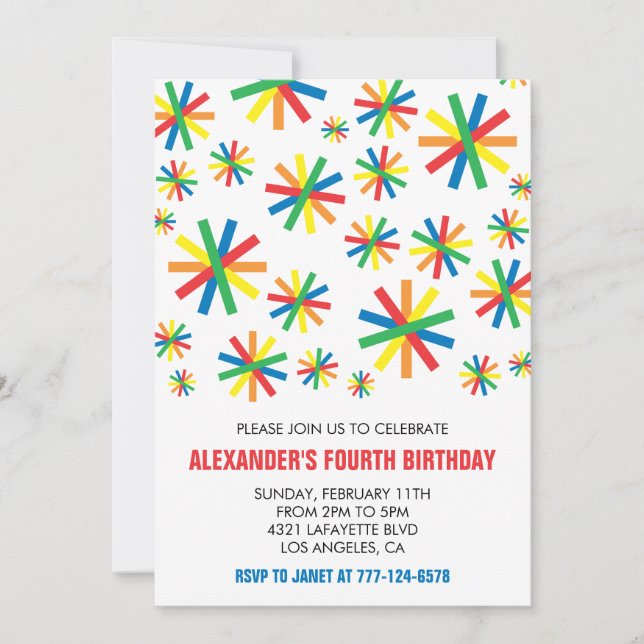 Colour party invitations Confetti Modern 4th kids (Front)