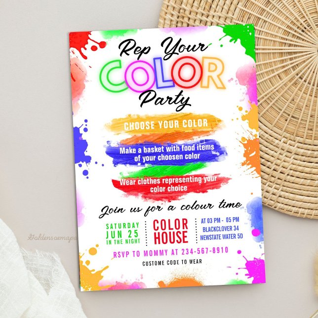 Colour Party Light Invitation Editable Invitation (Color Party Light Invitation Editable Invitation)