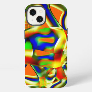 Colour patches on crooked greenish beige strips iPhone 13 case