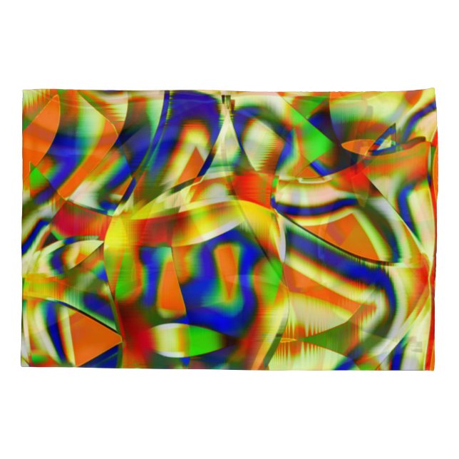 Colour patches on curved beige strips pillowcase (Back-Left)
