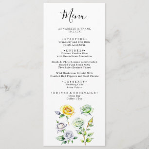 Colour Pencil Art Floral Roses Wedding Menu Card