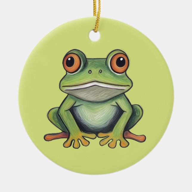 Colour Pencil Drawing Frog Ceramic Tree Decoration (Front)