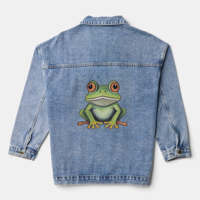 Colour Pencil Drawing Frog Denim Jacket (Back)