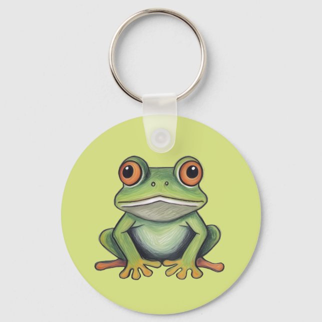 Colour Pencil Drawing Frog Key Ring (Front)