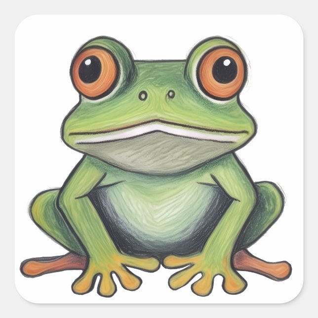 Colour Pencil Drawing Frog Square Sticker (Front)
