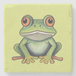 Colour Pencil Drawing Frog Stone Coaster