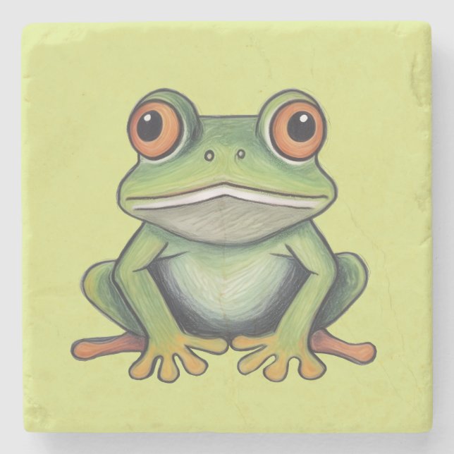Colour Pencil Drawing Frog Stone Coaster (Front)