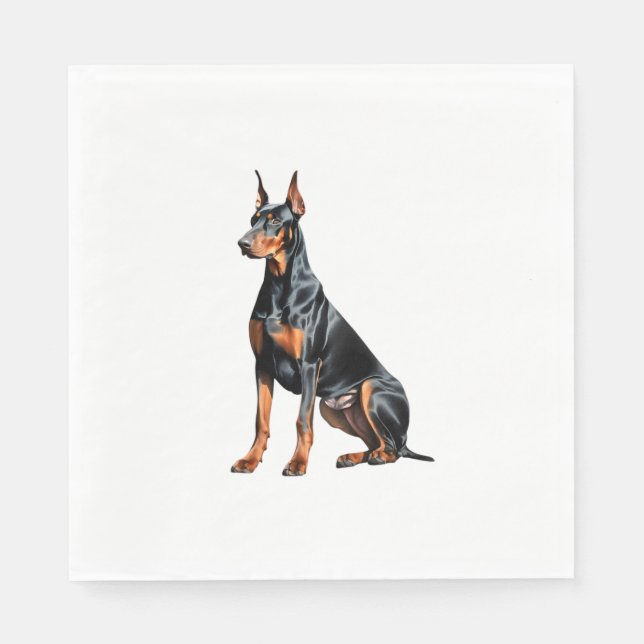 Colour pencil sketch of a Doberman Pinscher.  Esse Napkin (Front)