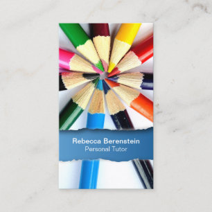 Colour Pencil Tutor Ripped Blue Business Card
