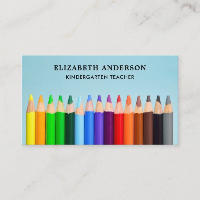 Colour Pencils Colourful Kindergarten Teacher Business Card (Front)