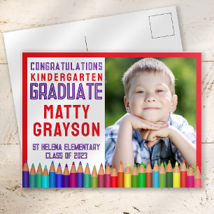 Colour Pencils Kindergarten Photo Graduation Announcement Postcard
