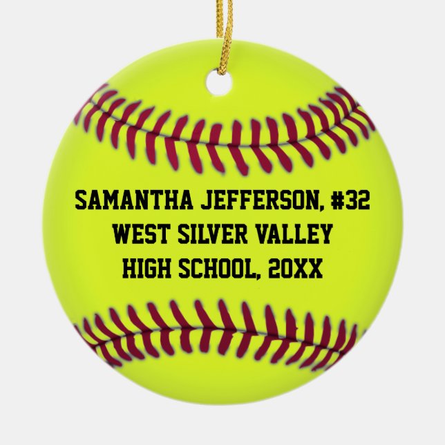 Colour Photo Softball Sports Ceramic Tree Decoration (Front)