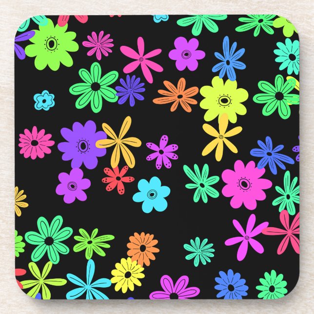Colour Pop Cute Flowers Hard Plastic Coaster (Front)