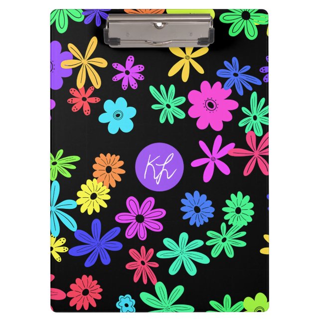 Colour Pop Cute Flowers Personalised Clipboard (Front)