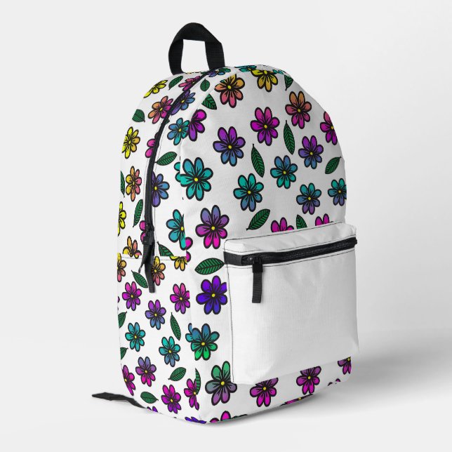 Colour Pop Flower Printed Backpack (Back Corner Left)