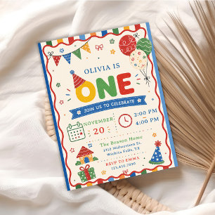 Colour Pop ONE Birthday Party Invitation