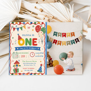 Colour Pop ONE Birthday Party Photo Invitation