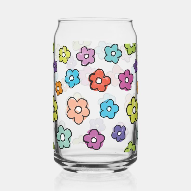 Colour Pop Retro Floral  Can Glass (Front)