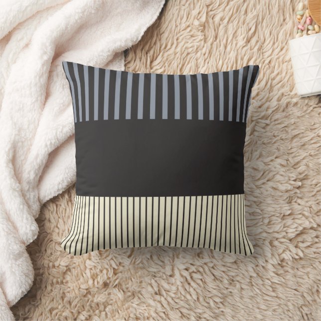 Colour Pop Stripes - Black, Grey and Cream Cushion (Blanket)