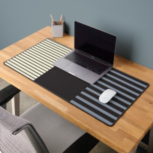 Colour Pop Stripes - Black, Grey and Cream Desk Mat