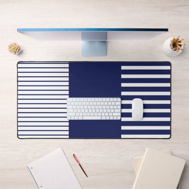 Colour Pop Stripes - Blue and White Desk Mat (Office 1)