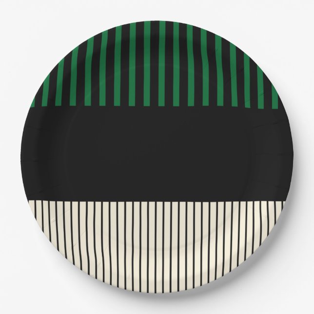 Colour Pop Stripes - Green, Cream and Black Paper Plate (Front)
