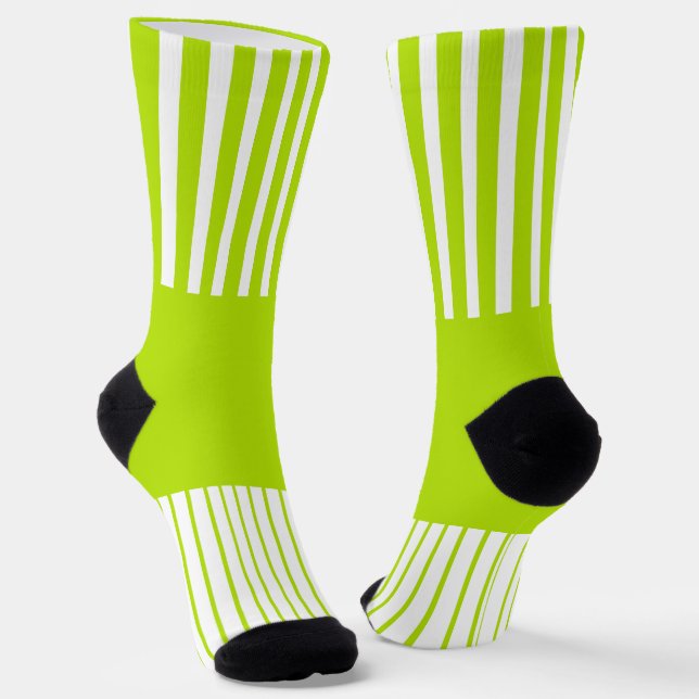 Colour Pop Stripes in Lime Green and White Socks (Angled)